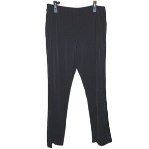 EILEEN FISHER Pants L Flat Front Crepe Straight Leg Career Slacks Side Zip Black